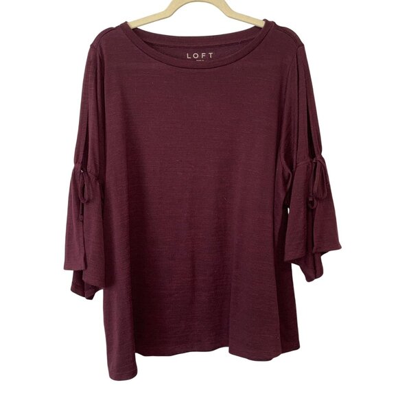 Loft Burgundy Bell Sleeve Top Womens XL Cotton Blend - Picture 1 of 6